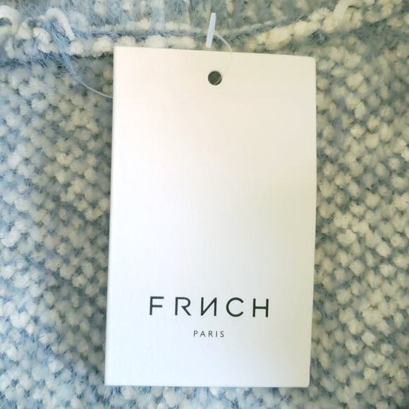 FRNCH Diagonal Stripe Chenille V-Neck Cardigan sweater blue white Size S / M NEW - Picture 6 of 6